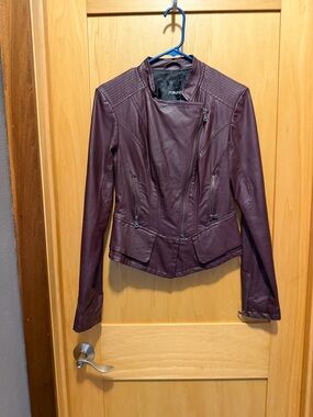 Maurices Faux Leather Moto Jacket — Burgundy Plum
